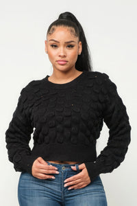 Womens Sweater- Casual Cropped Checker Sweater Top