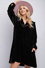 Load image into Gallery viewer, Womens Mini Dress- Black Mini Ruffle Detailing Velvet Dress
