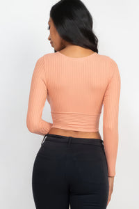 BodyCon Top | Ribbed Wrap Front Long Sleeve Top