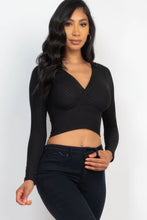 Load image into Gallery viewer, Womens Blouse-Ribbed Wrap Front Long Sleeve Top
