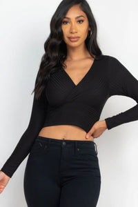 BodyCon Activewear | Ribbed Wrap Front Long Sleeve Top