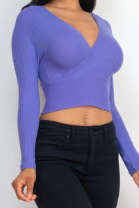 BodyCon Top | Ribbed Wrap Front Long Sleeve Top