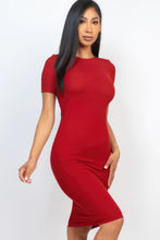 Load image into Gallery viewer, Womens Bodycon Dress- Red Ribbed Bodycon Midi Dress
