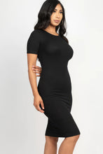 Load image into Gallery viewer, Womens Bodycon Dress-Black Ribbed Bodycon Midi Dress
