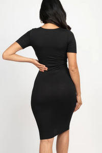 Womens Bodycon Dress-Black Ribbed Bodycon Midi Dress