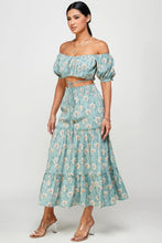 Load image into Gallery viewer, Floral Off Shoulder Sleeve Back Tie Top Skirt Set | Dresses/Midi Dresses
