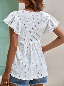 Womens Blouse-Eyelet Tie Neck Cap Sleeve Blouse | Tops/Blouses & Shirts