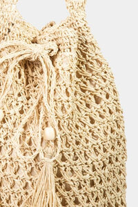 Womens Tote Bag-Fame Straw Braided Drawstring Tote Bag with Tassel | tote bag