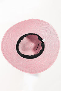 Womens Hats-Pink Fame Straw Braided Rope Strap Fedora Hat