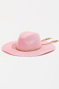 Womens Hats-Pink Fame Straw Braided Rope Strap Fedora Hat