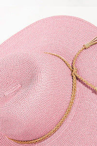 Womens Hats-Pink Fame Straw Braided Rope Strap Fedora Hat