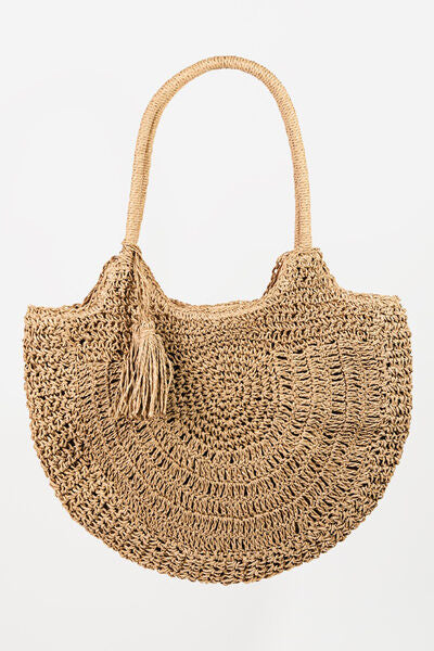 Womens Tote Bag-Fame Straw Braided Tote Bag with Tassel | tote bag