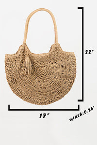 Womens Tote Bag-Fame Straw Braided Tote Bag with Tassel | tote bag