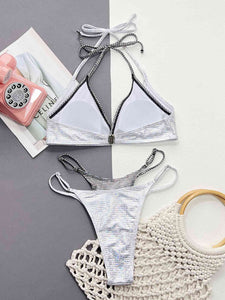 Womens Bikini Swimsuit-Faux Layered Halter Neck Two-Piece Bikini Set | swimsuit