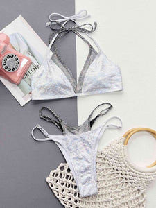 Womens Bikini Swimsuit-Faux Layered Halter Neck Two-Piece Bikini Set | swimsuit