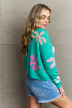 Load image into Gallery viewer, Womens Sweater-Floral Dropped Shoulder Ribbed Trim Sweater
