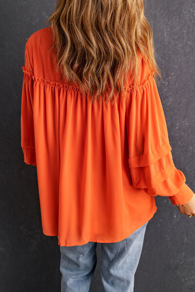 Womens Blouse-Frill Button Up Lantern Sleeve Blouse | Tops/Blouses & Shirts