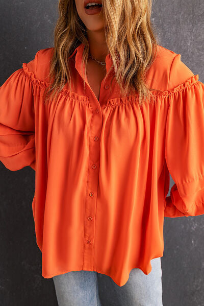 Womens Blouse-Frill Button Up Lantern Sleeve Blouse | Tops/Blouses & Shirts