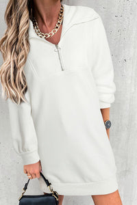 Womens Mini Dress-Half Zip Dropped Shoulder Mini Sweatshirt Dress | Dress