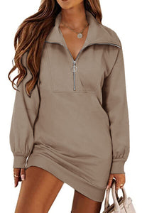 Womens Mini Dress-Half Zip Dropped Shoulder Mini Sweatshirt Dress | Dress