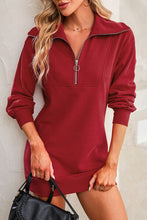 Load image into Gallery viewer, Womens Mini Dress-Half Zip Dropped Shoulder Mini Sweatshirt Dress | Dress
