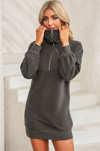 Womens Mini Dress-Half Zip Dropped Shoulder Mini Sweatshirt Dress | Dress