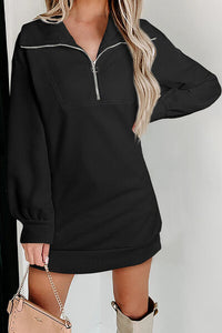 Womens Mini Dress-Half Zip Dropped Shoulder Mini Sweatshirt Dress | Dress