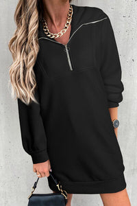 Womens Mini Dress-Half Zip Dropped Shoulder Mini Sweatshirt Dress | Dress