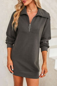 Womens Mini Dress-Half Zip Dropped Shoulder Mini Sweatshirt Dress | Dress