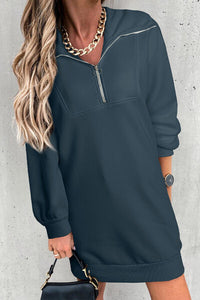 Womens Mini Dress-Half Zip Dropped Shoulder Mini Sweatshirt Dress | Dress