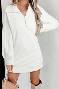 Womens Mini Dress-Half Zip Dropped Shoulder Mini Sweatshirt Dress | Dress