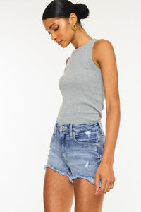 Blue Jean Shorts-Kancan Distressed Raw Hem Blue Denim Shorts | Jean Shorts