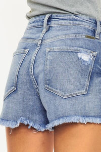 Blue Jean Shorts-Kancan Distressed Raw Hem Blue Denim Shorts | Jean Shorts