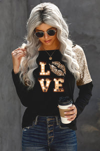 Womens Blouse-LOVE Graphic Sequin Long Sleeve T-Shirt | Tops/Blouses & Shirts