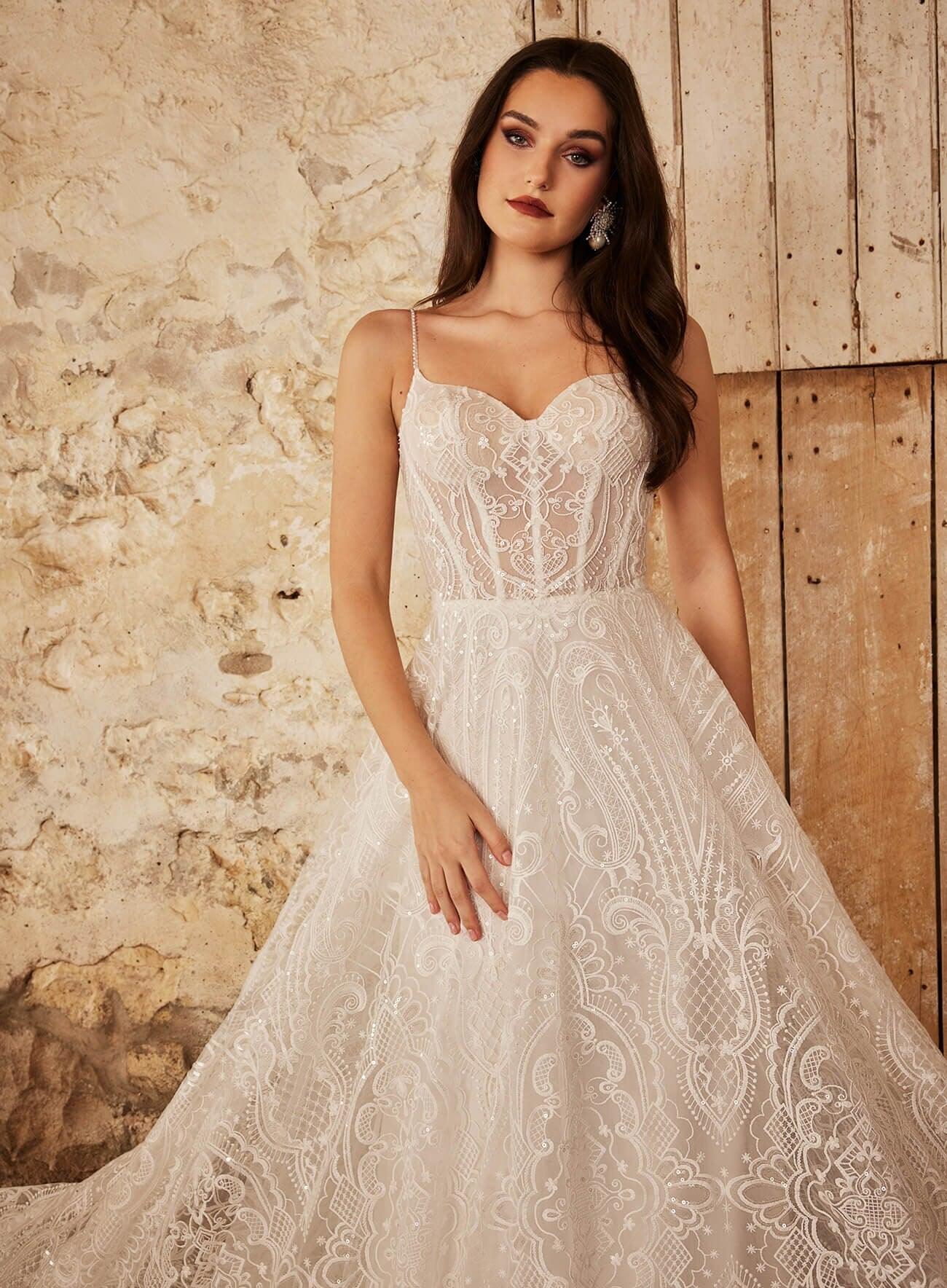 Lace Beach Wedding Dress-A Line Beach Wedding Dress | Detachable Sleeves | Wedding Dresses