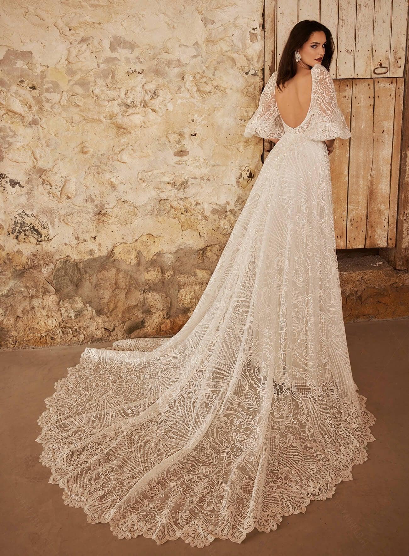 Lace Beach Wedding Dress-A Line Beach Wedding Dress | Detachable Sleeves | Wedding Dresses