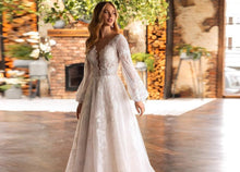 Load image into Gallery viewer, Lace Beach Wedding Gown Puff Sleeves Broke Girl Philanthropy
