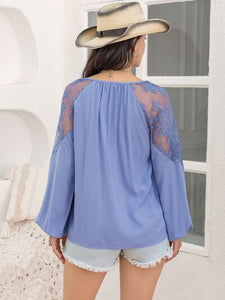 Womens Blouse-Lace Detail Tie Neck Balloon Sleeve Blouse | Tops/Blouses & Shirts