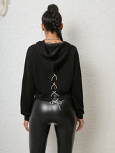 Load image into Gallery viewer, Womens Top-Black Lace-Up Long Sleeve Hoodie
