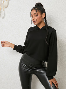 Womens Top-Black Lace-Up Long Sleeve Hoodie