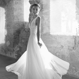 Lace Wedding Dress-V Neck Beach Bridal Gown | Wedding Dresses