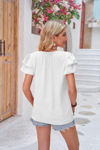 Womens Blouse-Layered Flutter Sleeve Tie Neck Top | Tops/Blouses & Shirts