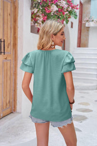 Womens Blouse-Layered Flutter Sleeve Tie Neck Top | Tops/Blouses & Shirts