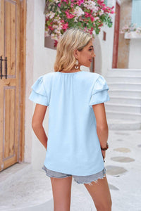 Womens Blouse-Layered Flutter Sleeve Tie Neck Top | Tops/Blouses & Shirts