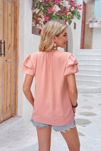 Womens Blouse-Layered Flutter Sleeve Tie Neck Top | Tops/Blouses & Shirts