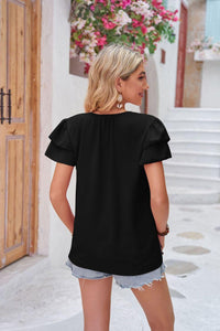 Womens Blouse-Layered Flutter Sleeve Tie Neck Top | Tops/Blouses & Shirts