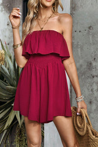 Womens Romper-Layered Smocked Strapless Romper | Dress