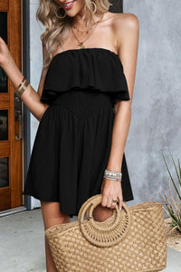 Womens Romper-Layered Smocked Strapless Romper | Dress