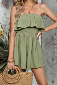 Womens Romper-Layered Smocked Strapless Romper | Dress