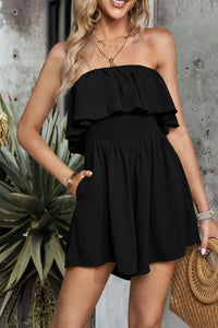 Womens Romper-Layered Smocked Strapless Romper | Dress